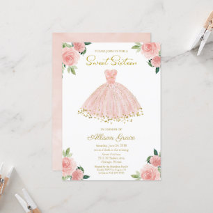 Sweet 16 Invitation Gold Foil Rose Blush Gown