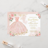 Sweet 16 Invitation Gold Foil Rose Blush Gown