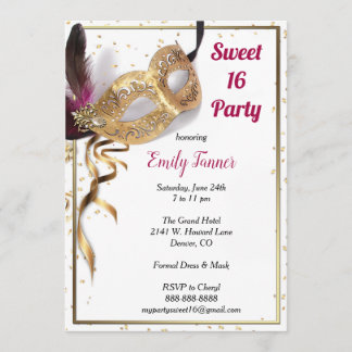 Sweet 16 Invitation Gold Parties scintillant Masqu