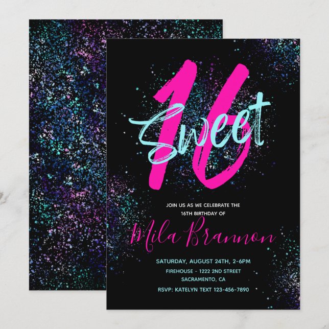Sweet 16 Invitation | Invitation du 16e anniversai (Devant / Derrière)