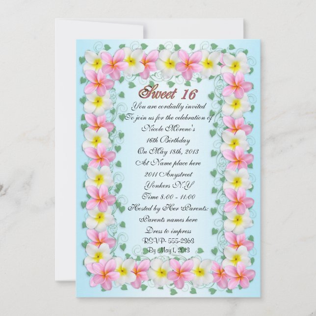 Sweet 16 Invitation Plumeria frontière (Devant)