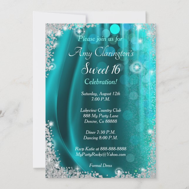 Sweet 16 Invitation Teal & Diamonds (Front)