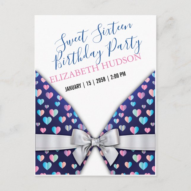 Sweet 16 Invitation with Colourful Speckles and Bo (Front)