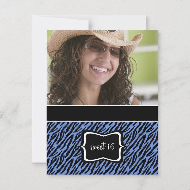 Sweet 16 Invitations de fête d'anniversaire {Zebra (Devant)