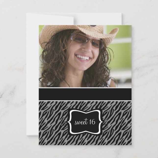 Sweet 16 Invitations de fête d'anniversaire {Zebra (Devant)