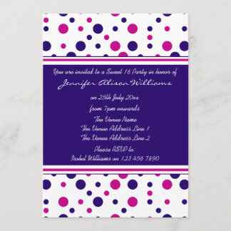 Sweet 16 Invitations Pink & Purple Polka Dots