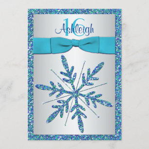 Sweet 16 Invite   PRINTED BOW   Snowflake - Blue