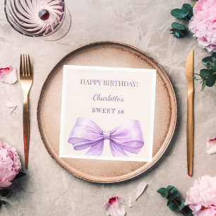 Sweet 16 lavender bow ivory luncheon napkin