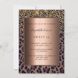 Sweet 16 leopard pattern bronze invitation