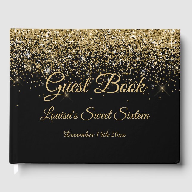 Sweet 16 livre d'hôtes Elegant Black & Gold Partie (Recto)