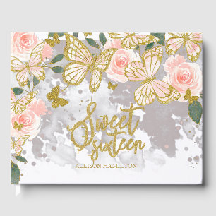 Sweet 16 Livre d'hôtes Gold Blush Butterfly Floral