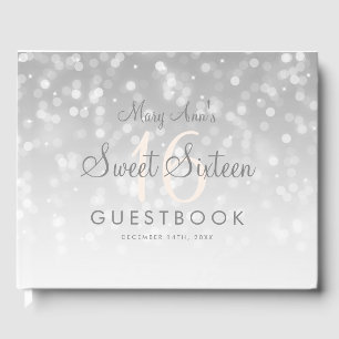 Sweet 16 Livre d'or Silver Bokeh Sparkle Light