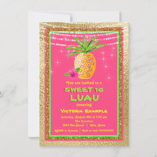 Sweet 16 Luau Anniversaire de fête Invitation (Devant)