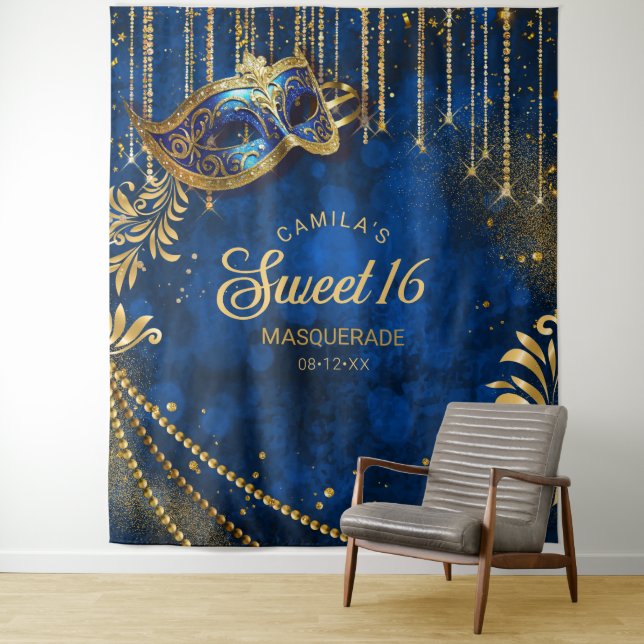 Sweet 16 Masquerade Blue Photo Backdrop ID1032 Tapestry (In Situ)