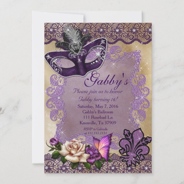 Sweet 16 Masquerade Invitation (Front)