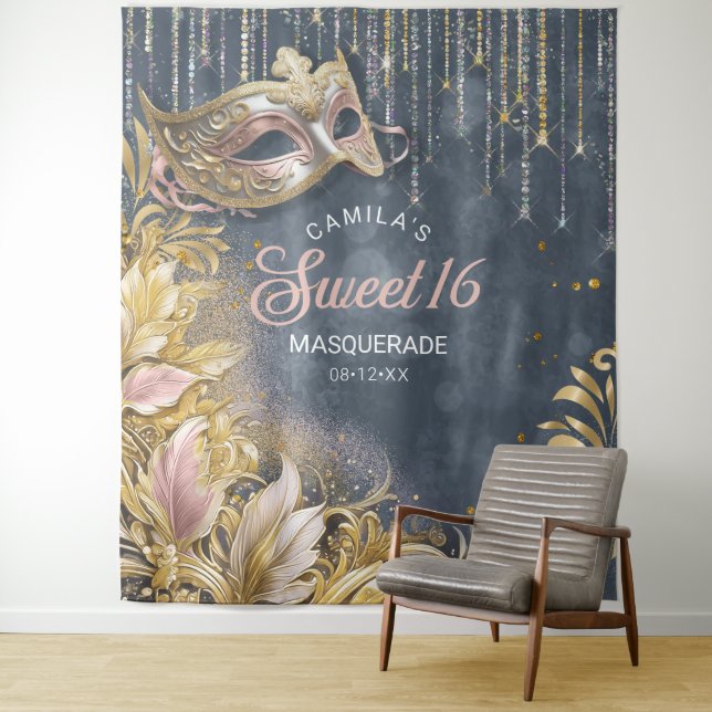 Sweet 16 Masquerade Rose Gld Photo Backdrop ID1032 Tapestry (In Situ)
