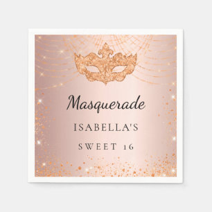 Sweet 16 Masquerade rose gold sparkles party Napkin