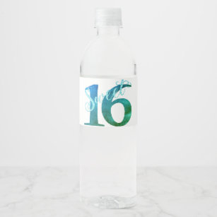Sweet 16   Mermaid Ombre Blue Green Gradient Water Bottle Label