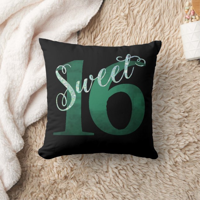 Sweet 16 | Mermaid Ombre Blue Green Name Birthday Throw Pillow (Blanket)