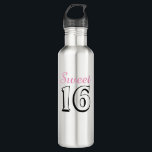 Sweet 16 Modern Chic Girly Pink Birthday  710 Ml Water Bottle<br><div class="desc">This sweet and simple water bottle for 16th birthday is perfect for a girl's Sweet 16. The birthday water bottle features pink and black text that says "Sweet 16" in modern typography.</div>