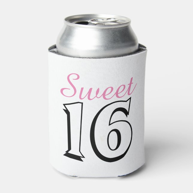 Sweet 16 Modern Chic Pink Birthday Gift Can Cooler (Can Front)