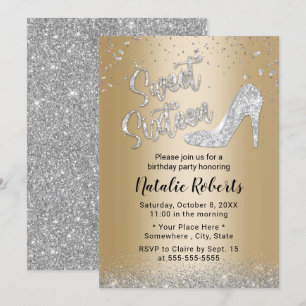 Sweet 16 Modern Gold & Silver Girl 16th Birthday Invitation