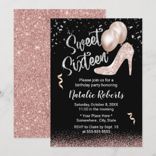 Sweet 16 Modern Rose Gold Girl 16th Birthday Invitation