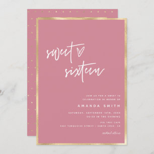 Sweet 16 Modern Script Gold Dusty Blue Birthday I Invitation