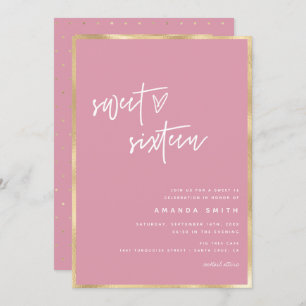 Sweet 16 Modern Script Gold Foil Pink Birthday Invitation
