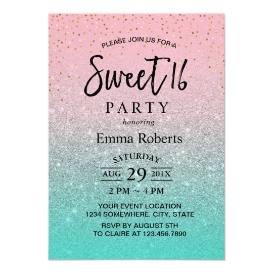 Sweet 16 Modern Silver Glitter Birthday Card