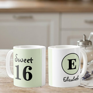 Sweet 16 monogram name green coffee mug