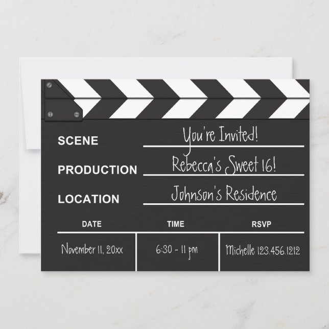 Sweet 16 movie clapboard invitation (Front)