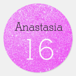 Sweet 16 Name Age Black & Purple Glitter Sparkles Classic Round Sticker