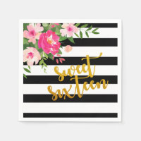 Sweet 16 Napkin - Black/White Stripes