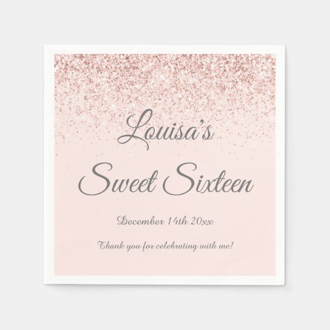 Sweet 16 Napkin Blush Pink & Rose Gold Party decor (Front)