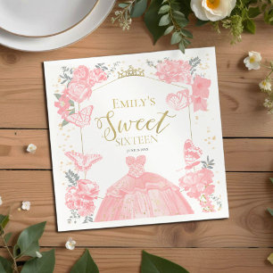 Sweet 16 Napkins Butterfly Pink Dress Floral