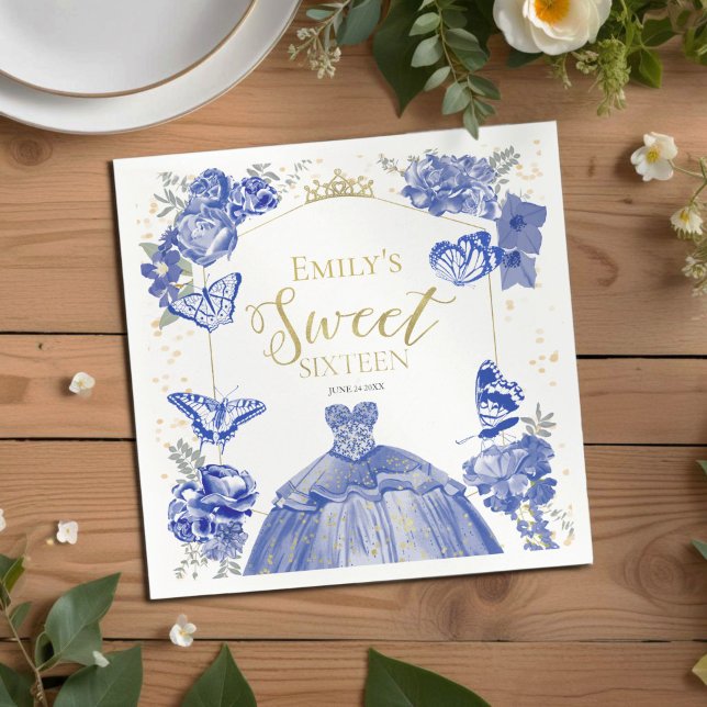 Sweet 16 Napkins Butterfly Royal Blue Dress Floral (Creator Uploaded)