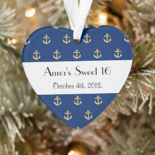 Sweet 16 - Nautical Anchors - Blue Gold Ornament