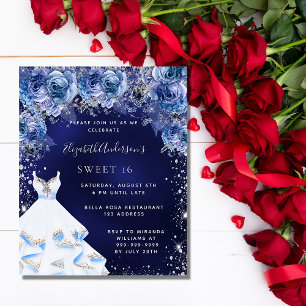 Sweet 16 navy blue dress floral invitation