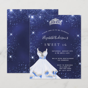 Sweet 16 navy blue dress tiara invitation