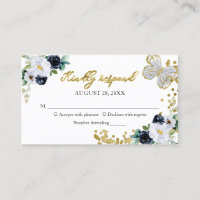 Sweet 16 Navy Blue Floral Butterfly RSVP Enclosure