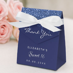 Sweet 16 navy blue glitter thank you favor box