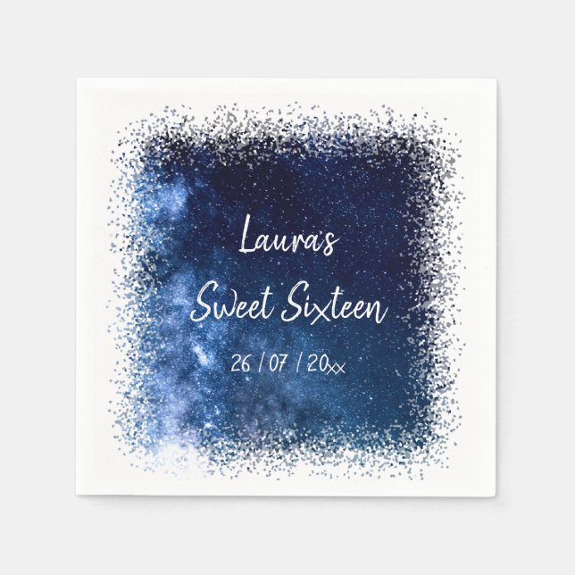 Sweet 16 Navy Blue Stars Party Napkin (Front)