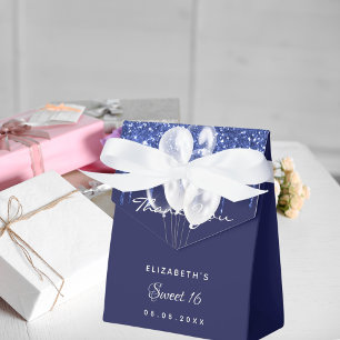 Sweet 16 navy blue white balloons thank you favor box
