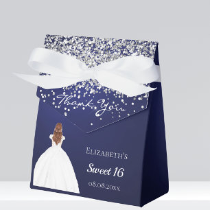 Sweet 16 navy blue white dress party favor box