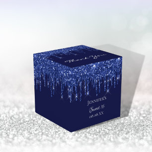 Sweet 16 navy blue white glitter thank you favor box