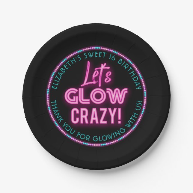Sweet 16 Neon Glow Birthday Party Paper Plate (Front)