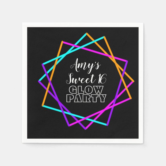 Sweet 16 Neon Glow In The Dark Bars Birthday   Napkin (Front)