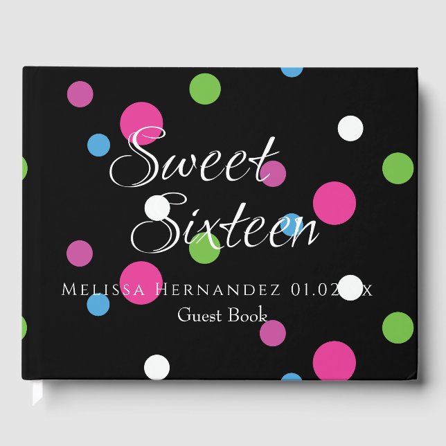 Sweet 16 Neon Glow In The Dark Party Polka Dots Guest Book (Front)