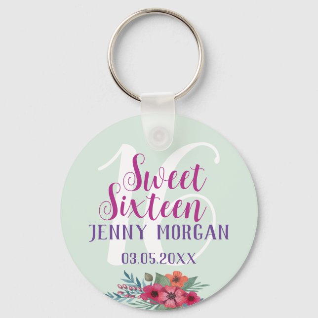 Sweet 16 Niece Birthday party Favour Gift Mint  Keychain (Front)